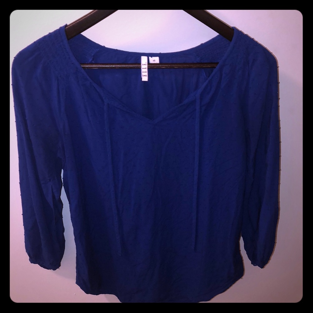 Long Sleeve Dotted Blue Blouse